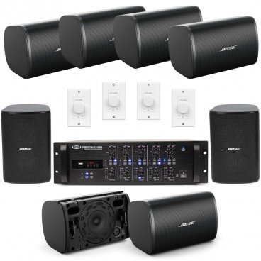 Retail Store Sound System with 8 Bose DesignMax Surface Mount Speakers, Multizone Bluetooth Mixer Amplifier and Volume Controls