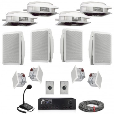 Retail Store Sound System with 12 In-Wall Speakers, 120W Bluetooth Mixer Amplifier and Paging Microphone