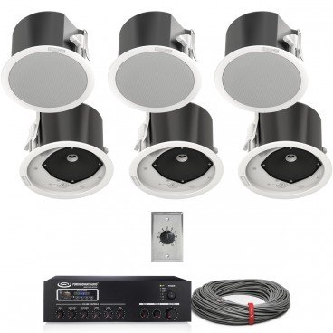 Retail Store Sound System with 6 In-Ceiling Speakers and 60W Bluetooth Mixer Amplifier