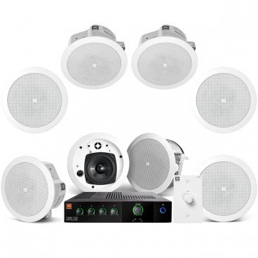 Retail Store Sound System with 8 JBL Control 24CT MicroPlus In-Ceiling Loudspeakers and Mixer Amplifier
