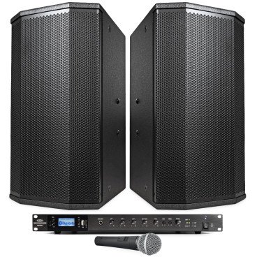 School Speaker System with 2 P110 10" PA Speakers, RMA500BT 500W Mixer Amplifier and UC1S Handheld Microphone