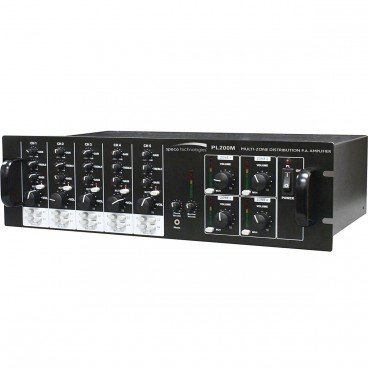 Speco Technologies PL200M Four Zone Commercial Mixer Amplifier 160W 4 Sets 4/8 Ohms or 70/25V Outputs