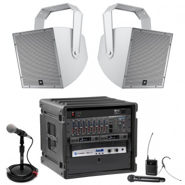 Stadium Sound System with 2 JBL All-Weather Stadium Loudspeakers, Crown Power Amplifier and Bluetooth Mixer