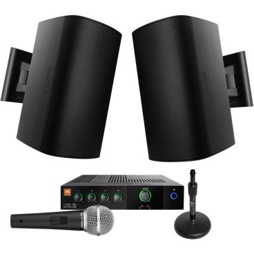 Small Ball Field Sound System with 2 Biamp Surface Mount Loudspeakers and JBL GreenEdge Mixer Amplifier