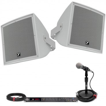 Outdoor Stadium Sound System with 2 Yorkville Weather Resistant Speakers and 350W Rack Mount Bluetooth Mixer Amplifier
