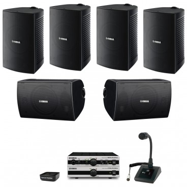 Distribution Center PA Sound System with 6 Yamaha Speakers, Push-to-Talk Paging Microphone and Bluetooth