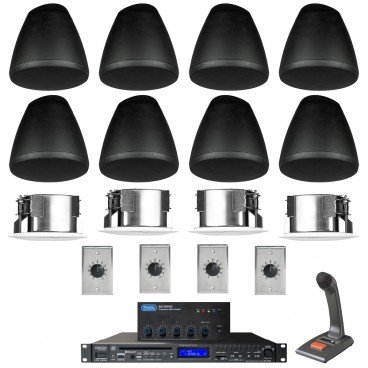 Warehouse and Modular Office PA Sound System with 8 SoundTube Pendant Speakers, 4 SoundTube In-Ceiling Speakers and Bluetooth