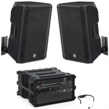 Weight Room Sound System with Yamaha Powered Speakers, Wireless Headset Mic System and 8 Channel Bluetooth Wireless Connectivity