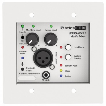 Atlas Sound WTSD-MIX31K Indoor Outdoor 3x1 Analog Wall Mic / Line / Bluetooth / Aux Mixer