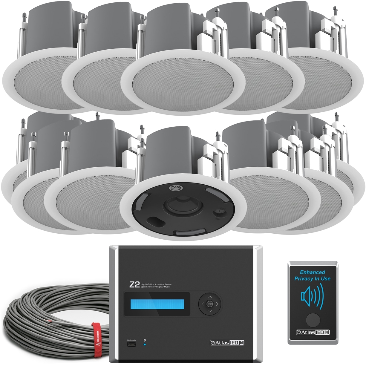  Sound Masking System with Atlas Sound In-Ceiling Speakers and Z Series Controller for up to 4000SF with Bluetooth