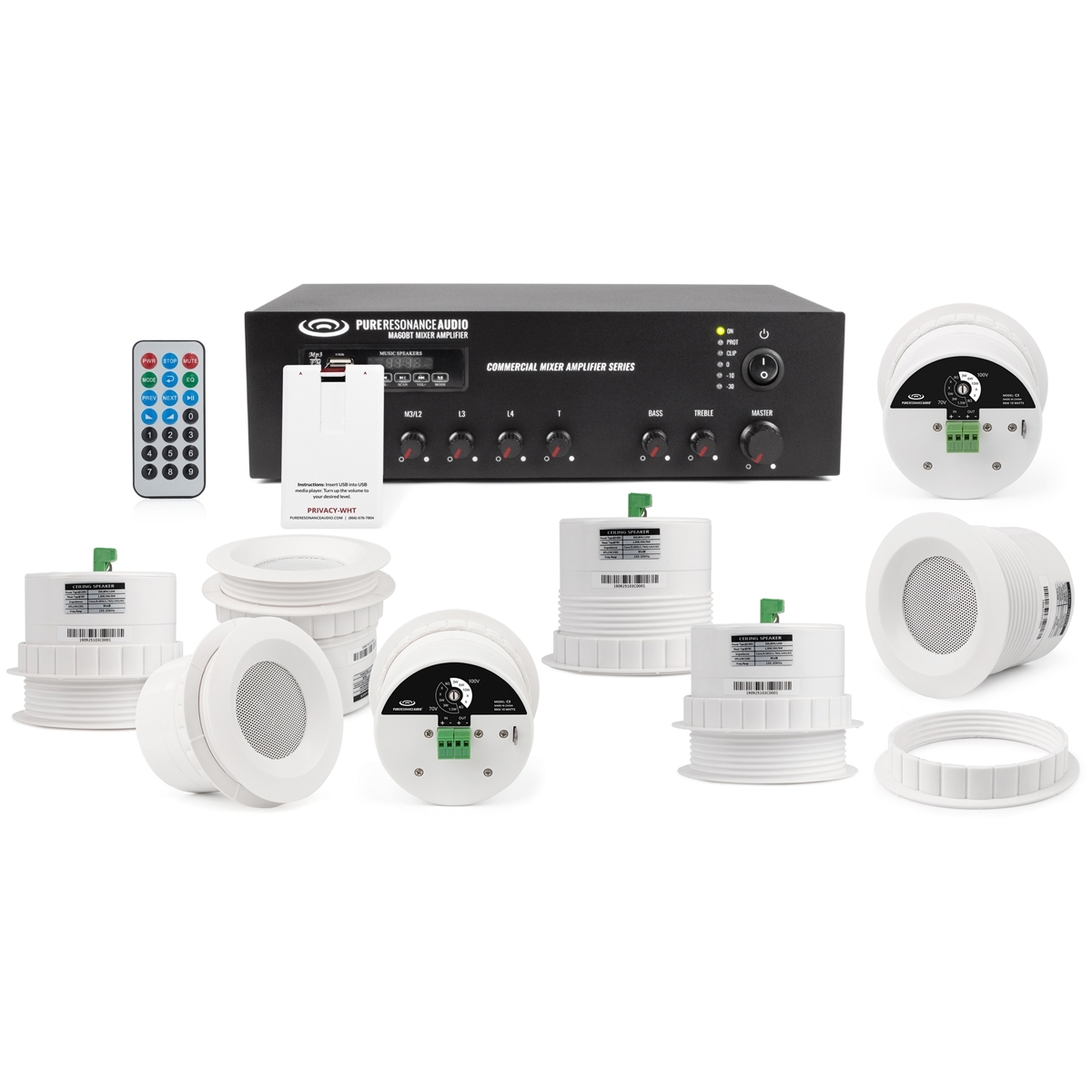 Office Sound Masking System with 8 Ceiling Speakers and Sound Masking Generator for up to 1800SF