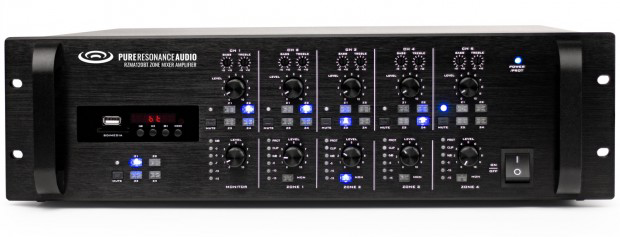 Pure Resonance Audio RZMA120BT Pure Resonance Audio RZMA120BT 4 Zone 120W Commercial Rack Mount Mixer Amplifier with 4 x 120W 4 Ohm, 70V/100V and Bluetooth